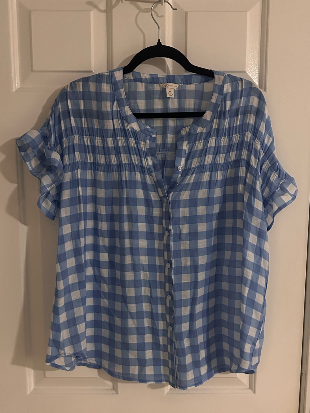 Cato Blue and White Gingham Button-Front Blouse